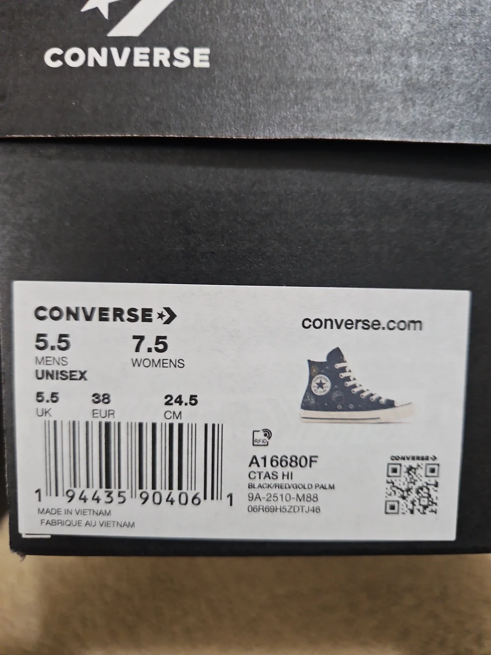 Converse Black High-Top Sneakers with Multicolor Embroidered Motifs